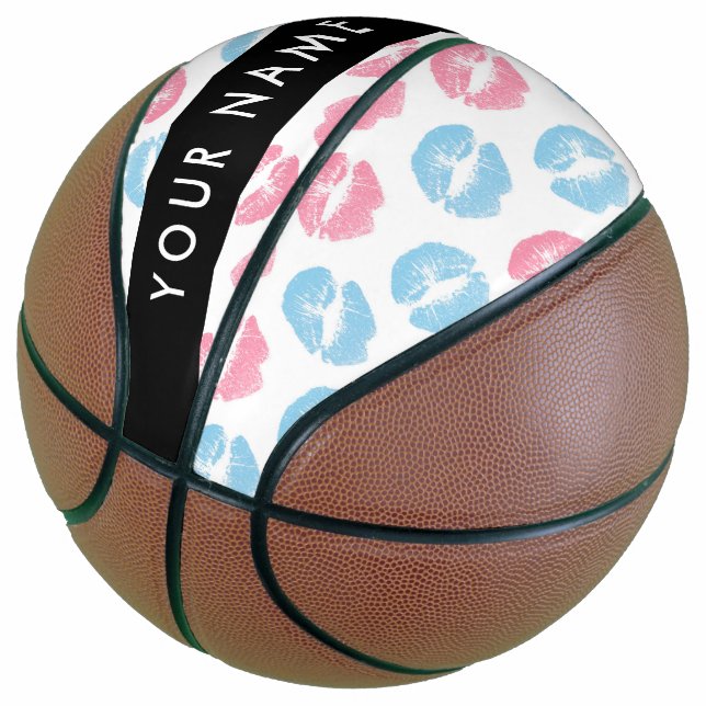 Pink Lips, Blue Lips, Kiss, Your Name, Personalise Basketball (Angled)