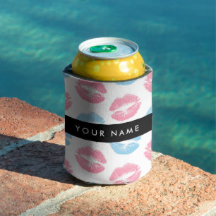 Pink Lips, Blue Lips, Kiss, Your Name, Personalise Can Cooler