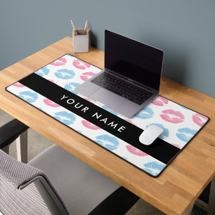 Pink Lips, Blue Lips, Kiss, Your Name, Personalise Desk Mat