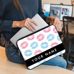 Pink Lips, Blue Lips, Kiss, Your Name, Personalise Laptop Sleeve