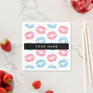Pink Lips, Blue Lips, Kiss, Your Name, Personalise Napkin