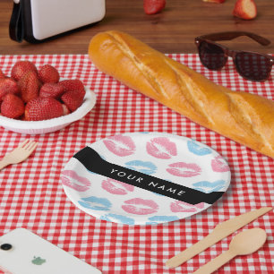 Pink Lips, Blue Lips, Kiss, Your Name, Personalise Paper Plate