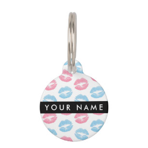 Pink Lips, Blue Lips, Kiss, Your Name, Personalise Pet Tag