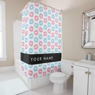 Pink Lips, Blue Lips, Kiss, Your Name, Personalise Shower Curtain