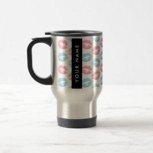 Pink Lips, Blue Lips, Kiss, Your Name, Personalise Travel Mug