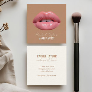 Pink Lips Coffee Brown Square Square Business Card