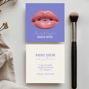 Pink Lips Cool Blue Makeup Square Business Card