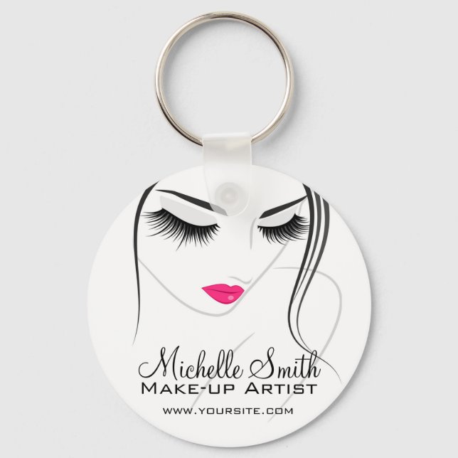 Pink lips Face long lashes Lash Extensions Key Ring (Front)