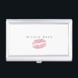 Pink Lips Glitter Kiss Glam Business Card Holder<br><div class="desc">Pink Lips Glitter Kiss Glam Business Card Holder. Customise with any text or leave it blank.</div>