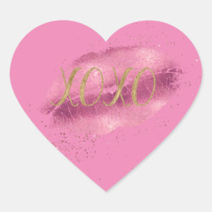 Pink Lips Gold XOXO Heart Sticker