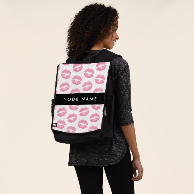 Pink Lips, Kiss, Lipstick, Your Name, Personalise Backpack (Worn)