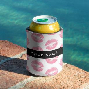 Pink Lips, Kiss, Lipstick, Your Name, Personalise Can Cooler