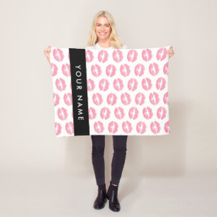 Pink Lips, Kiss, Lipstick, Your Name, Personalise Fleece Blanket