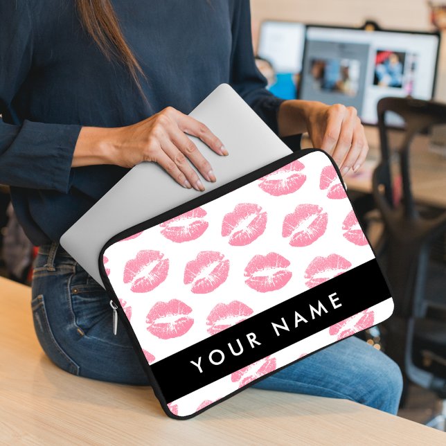 Pink Lips, Kiss, Lipstick, Your Name, Personalise Laptop Sleeve (Creator Uploaded)