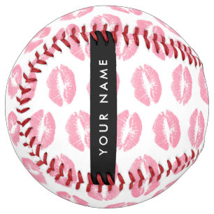 Pink Lips, Kiss, Lipstick, Your Name, Personalise Softball
