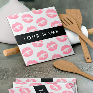 Pink Lips, Kiss, Lipstick, Your Name, Personalise Tile