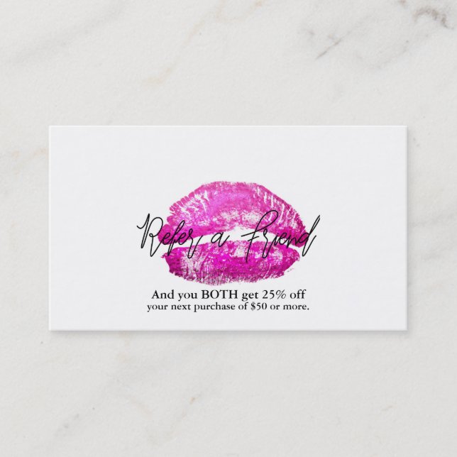Pink Lips Kiss Makeup Beauty Glam Refer a Friend Referral Card (Front)