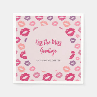 Pink Lips Kiss the Miss Bachelorette Party Napkins