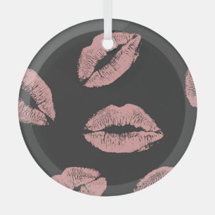 Pink lips kisses, Valentine's day pattern. Glass Tree Decoration