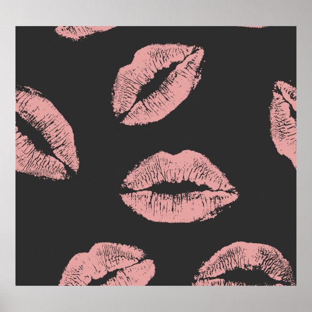 Pink lips kisses, Valentine's day pattern. Poster (Front)