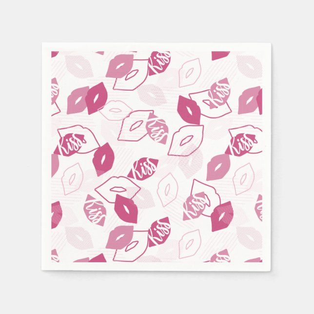 Pink Lips Kissing Pattern Napkin (Front)