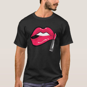 Pink Lips Lipstick Kiss Mouth 80s 90s Retro Theme  T-Shirt