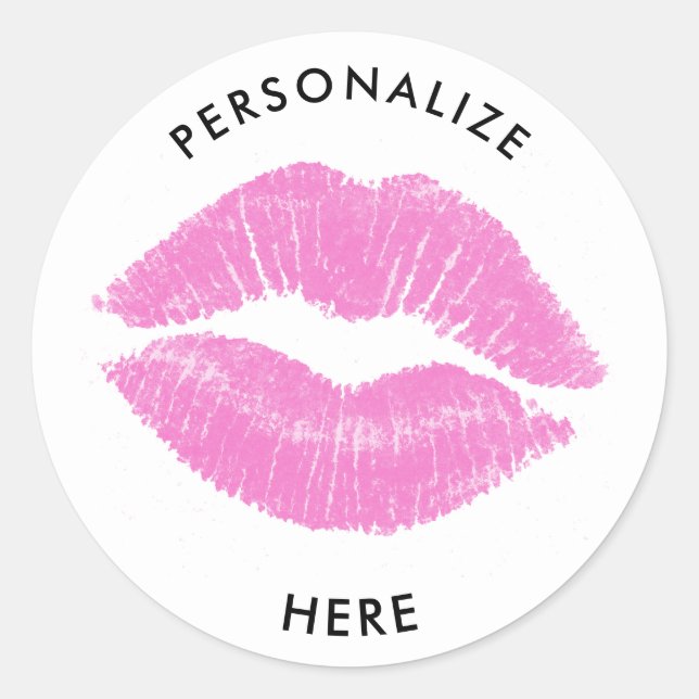 Pink Lips Lipstick Lip Stain Makeup Beauty Classic Round Sticker (Front)