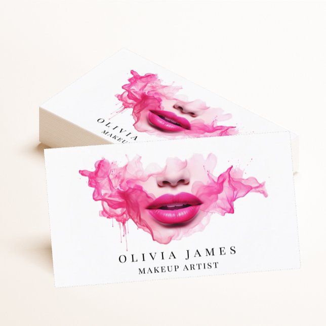 Pink Lips Makeup Artist Cosmetics Beauty Salon Business Card (Creator Uploaded)