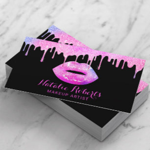 Pink Lips Makeup Artist Modern Pastel Drips Salon Business Card