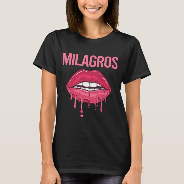 Pink Lips - Milagros Name T-Shirt (Front)