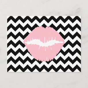 Pink Lips on Black and White Zigzag Postcard