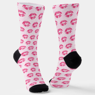 Pink Lips On Pink Damask Socks