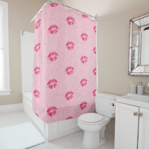 Pink Lips Pattern And Damask Shower Curtain