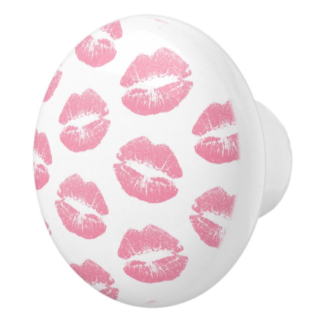Pink Lips, Pattern Of Lips, Pink Lipstick, Kiss Ceramic Knob (Right)