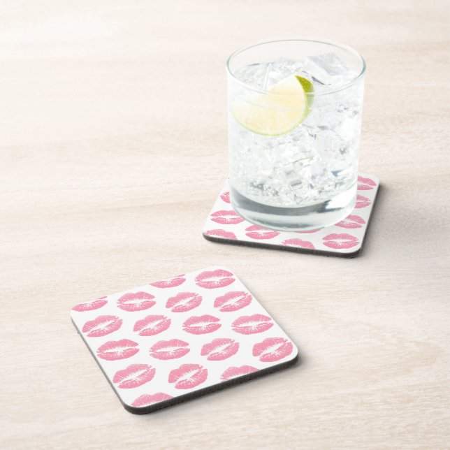 Pink Lips, Pattern Of Lips, Pink Lipstick, Kiss Coaster (Right Side)