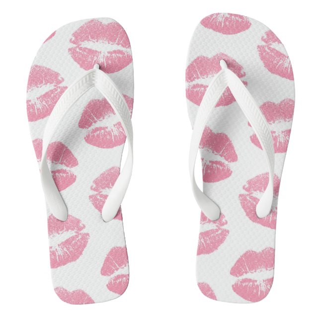 Pink Lips, Pattern Of Lips, Pink Lipstick, Kiss Jandals (Footbed)