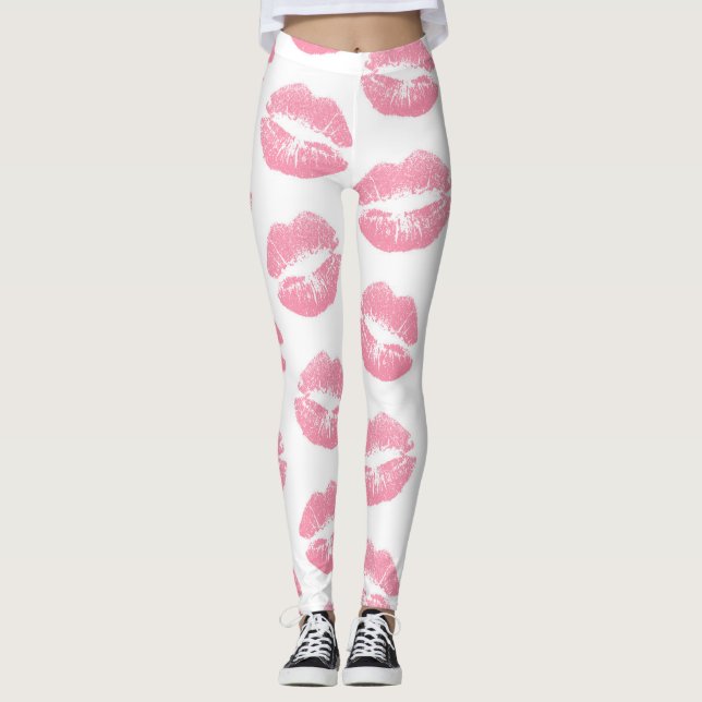 Pink Lips, Pattern Of Lips, Pink Lipstick, Kiss Leggings (Front)