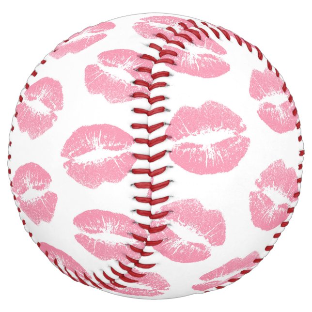 Pink Lips, Pattern Of Lips, Pink Lipstick, Kiss Softball (Angled)