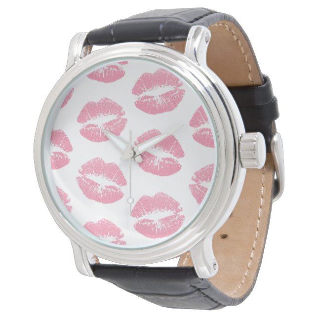 Pink Lips, Pattern Of Lips, Pink Lipstick, Kiss Watch (Angled)