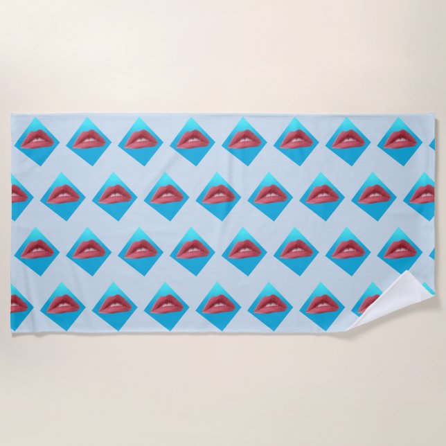 Pink Lips Pop Art Beach Towel (Front)
