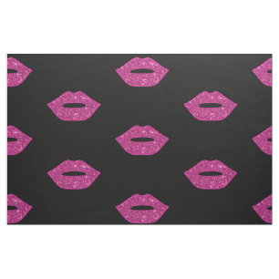 Pink Lips Purple Glitter Kisses Elegant Makeup Fabric