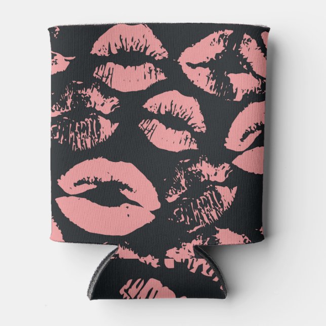Pink Lips: Quirky Vintage Seamless Can Cooler (Front)