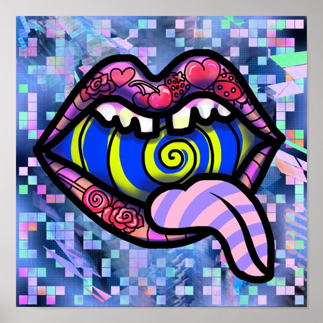 Pink Lips Screaming Mouth Spiral Pop Art Print (Front)