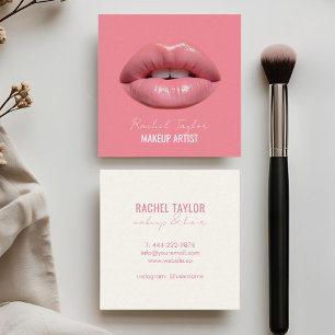 Pink Lips   Script Makeup Square Business Card