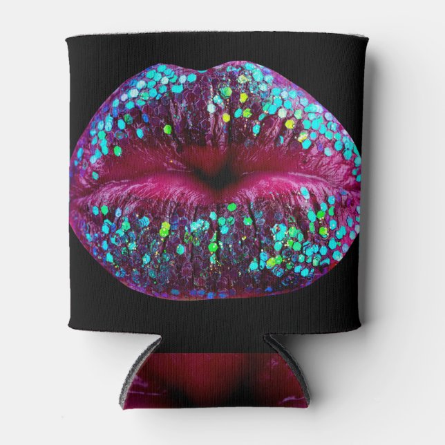 Pink Lips with Lipstick: Shiny Glamour. Can Cooler (Front)