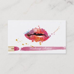 Pink Lipstick Colourful Lips Makeup Artist Business Card