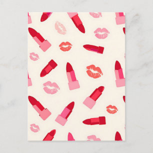 Pink Lipstick Kiss Pattern Postcard