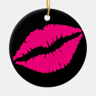 Pink lipstick kiss pop art ceramic tree decoration