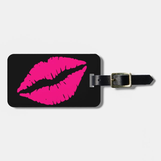 Pink lipstick kiss pop art luggage tag (Front Horizontal)