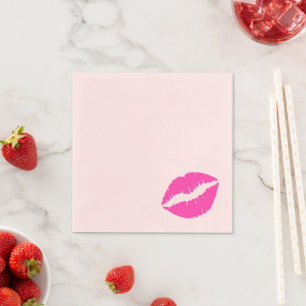 Pink Lipstick Kiss Print Napkin